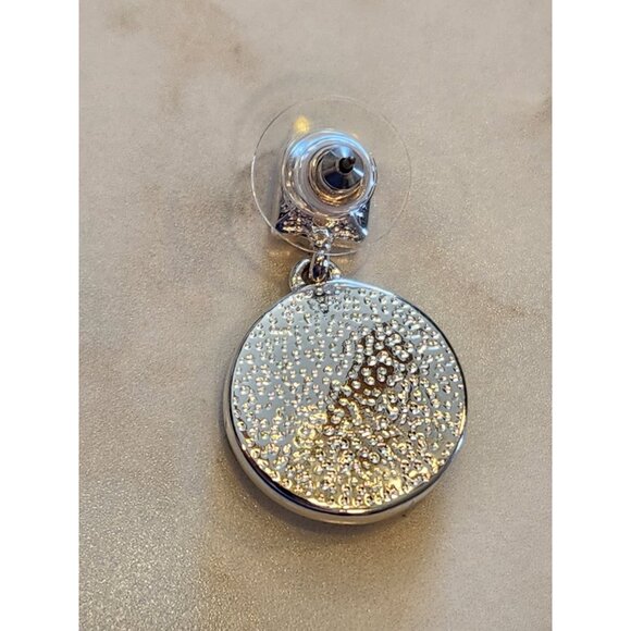 Gloria Vanderbilt Silver Tone & Blue Crystal Drop Earrings Square Round Accents - Picture 5 of 5